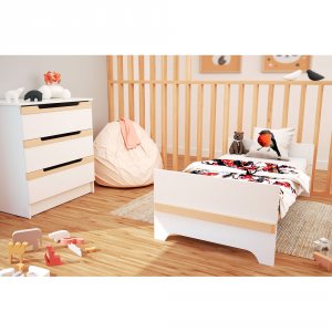 Lit évolutif 70x140 cm carrousel blanc et hêtre verni At4