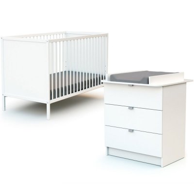 Chambre duo lit bébé 60x120 cm et commode à langer webaby blanc