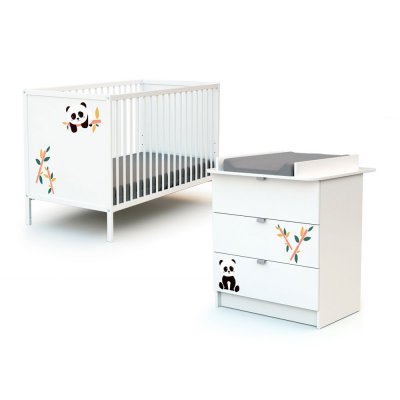 Chambre duo lit bébé 60x120 cm et commode à langer webaby panda