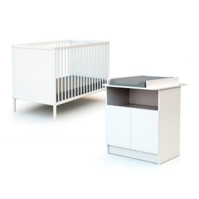 Chambre duo lit bébé 60x120 cm et meuble à langer webaby blanc