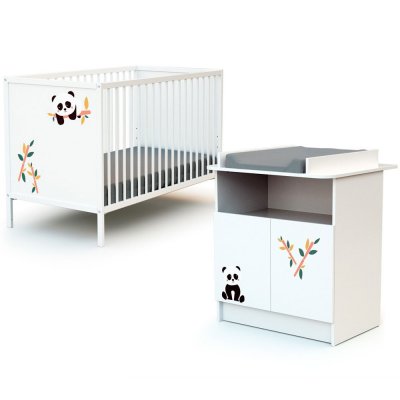 Chambre duo lit bébé 60x120 cm et meuble à langer webaby panda