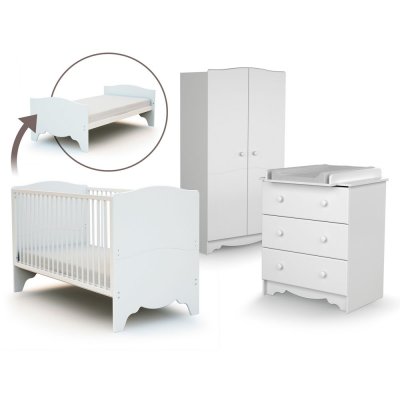 Chambre trio marelle lit 70x140 cm + commode à langer + armoire blanc