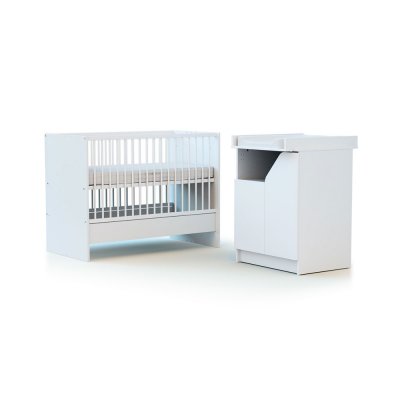Chambre duo carnaval lit combiné 60x120 + meuble à langer blanc