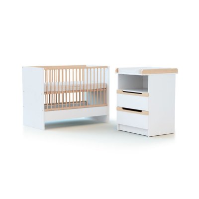 Chambre duo carrousel lit évolutif 60x120 blanc et hêtre verni