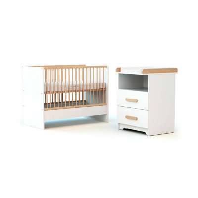 Chambre duo gavroche lit évolutif 60x120 blanc et hêtre