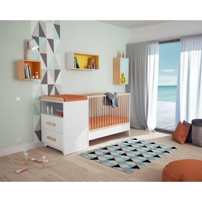 Chambre duo gavroche lit évolutif 60x120 blanc et hêtre
