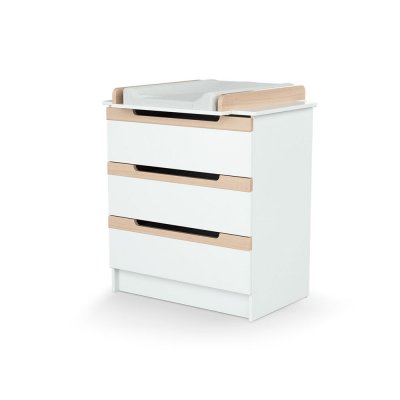 Commode à langer carrousel blanc et hêtre verni