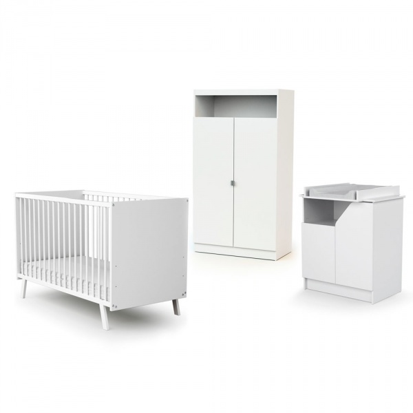 Chambre trio carnaval lit + armoire + meuble à langer blanc At4