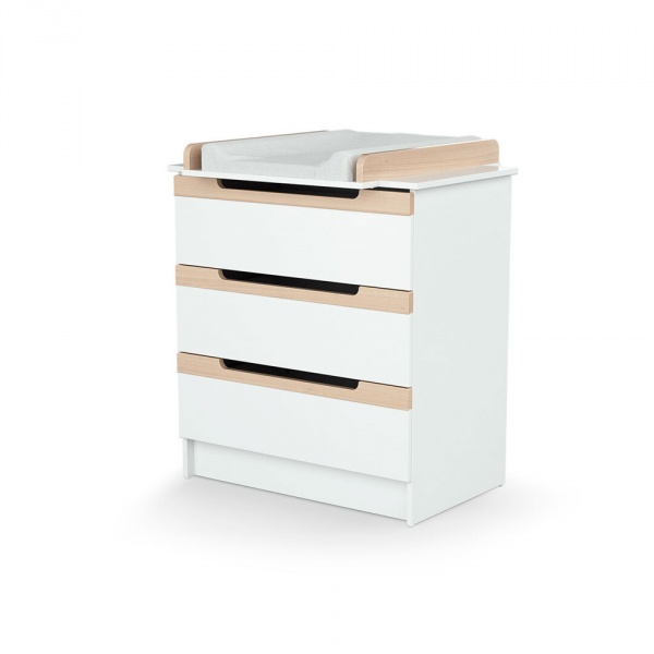 Chambre trio carrousel lit 60x120 cm + commode à langer + armoire blanc et hêtre At4