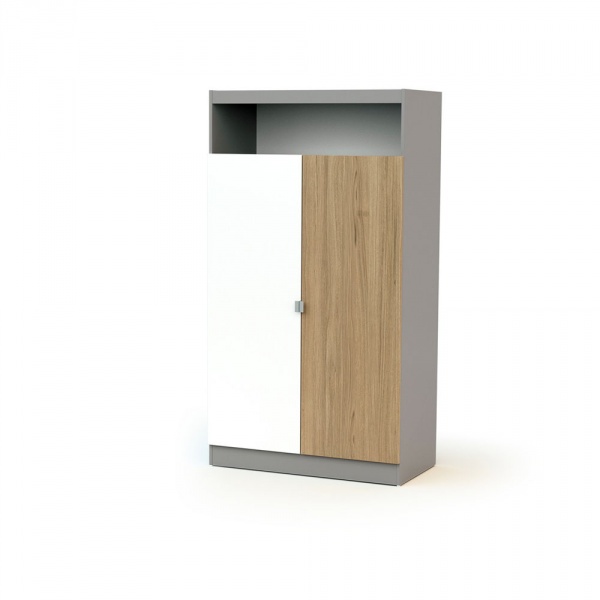 Chambre trio carnaval lit + armoire + meuble à langer blanc, gris et chêne At4