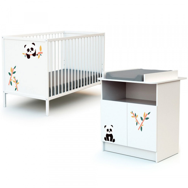Chambre duo lit bébé 60x120 cm et meuble à langer webaby panda At4