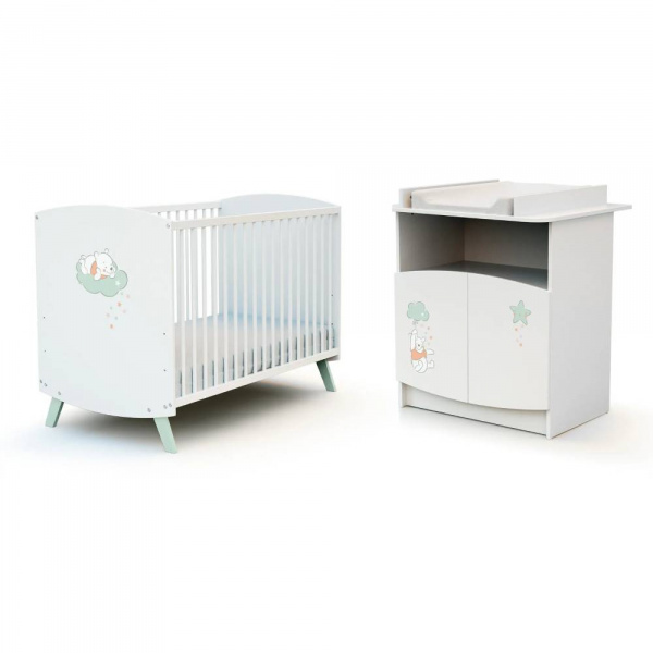 Duo lit bébé et commode blanc disney winnie At4