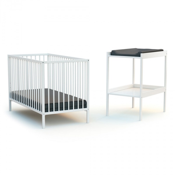 Chambre duo lit bébé et table à langer blanc At4