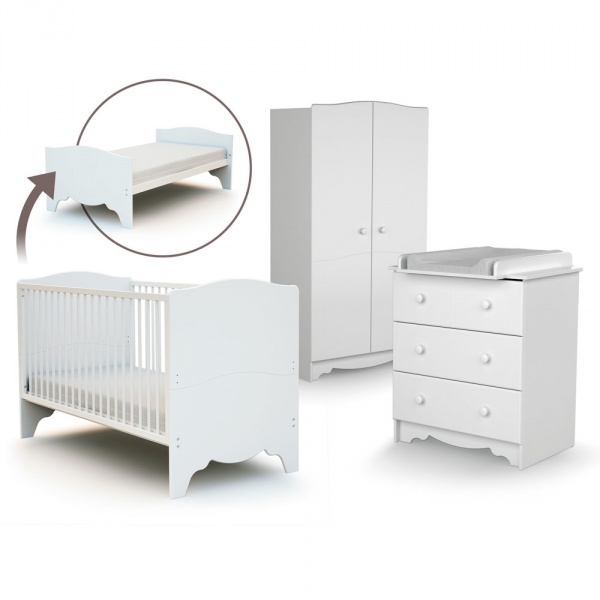 Chambre trio marelle lit 70x140 cm + commode à langer + armoire blanc At4