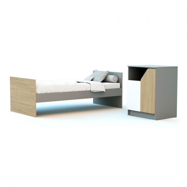 Chambre duo carnaval lit combiné 60x120 + meuble à langer blanc, bouleau et chêne At4