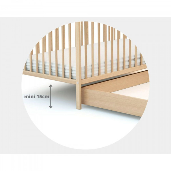 Tiroir de lit bébé en bois essentiel hêtre verni 60 x 120cm At4