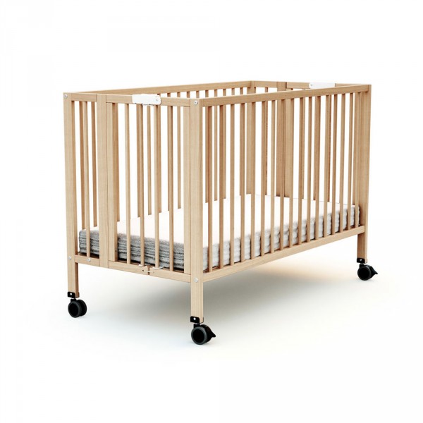 Lit bébé pliant 60x120 cm confort hêtre verni At4