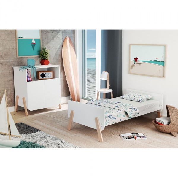 Lit évolutif 70x140 cm pirate blanc et hêtre verni At4