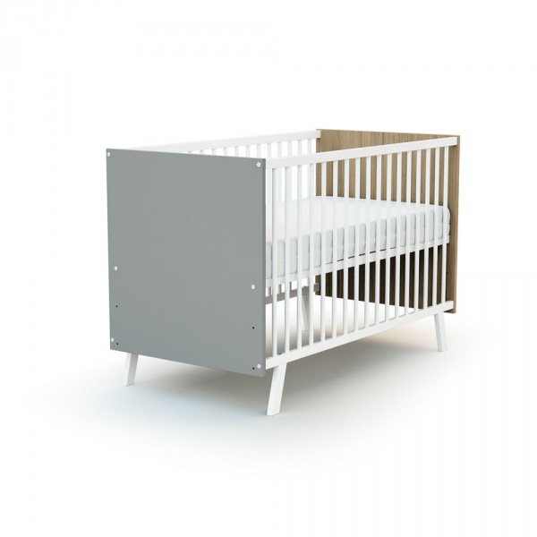Lit bébé 60x120 cm carnaval blanc, gris et chêne At4