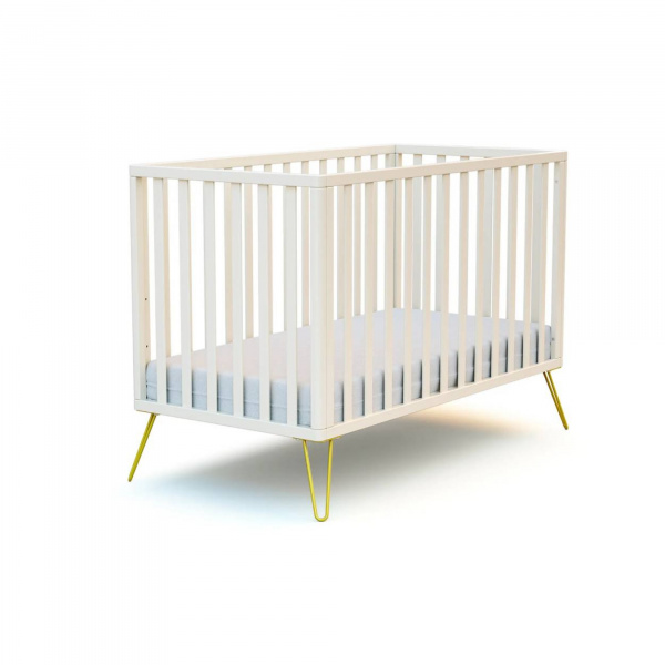Lit bébé only de jurababy blanc perle et jaune 60x120 At4