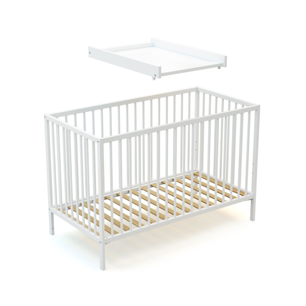 Lit bébé 60 x 120 cm avec plan à langer amovible blanc At4