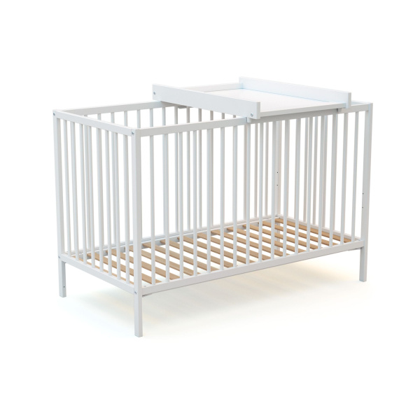 Lit bébé 60 x 120 cm avec plan à langer amovible blanc At4