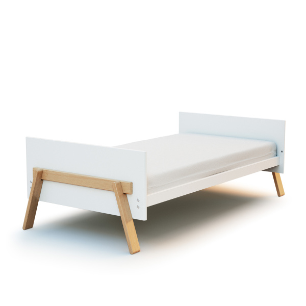 Lit évolutif 70x140cm blanc et hêtre verni At4