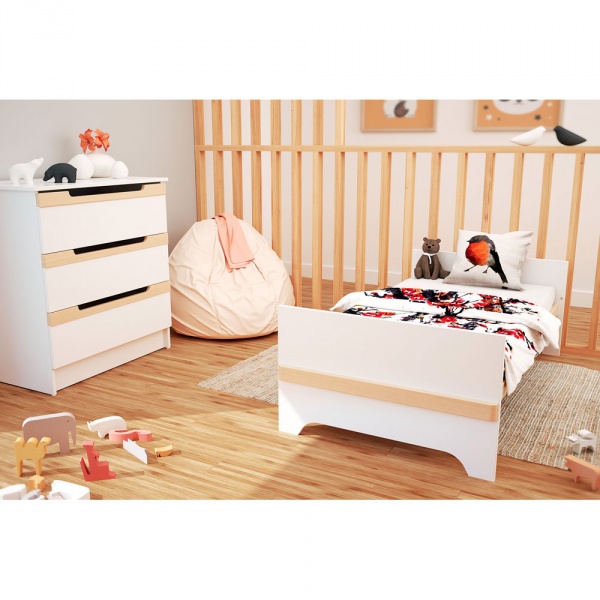 Lit évolutif 70x140 cm carrousel blanc et hêtre verni At4