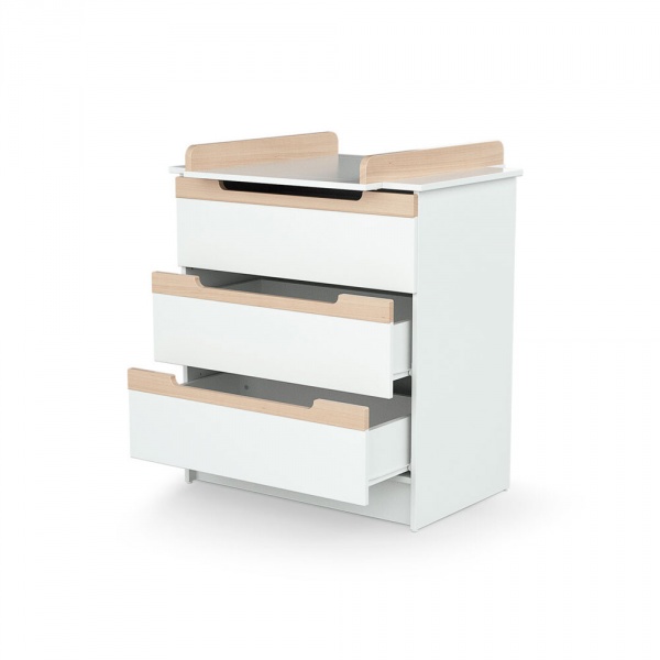 Commode à langer carrousel blanc et hêtre verni At4