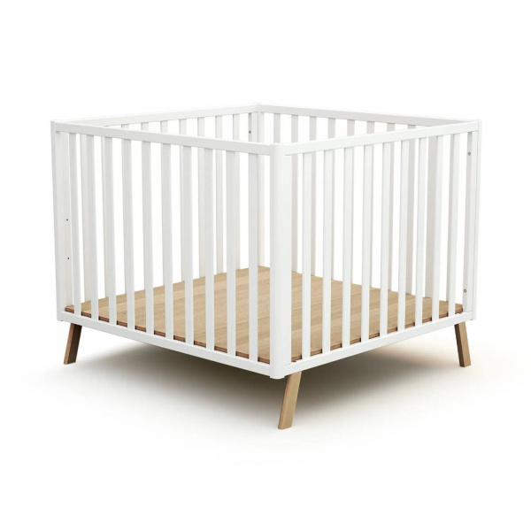 Parc évolutif confort blanc et hêtre 100 x 100 cm At4