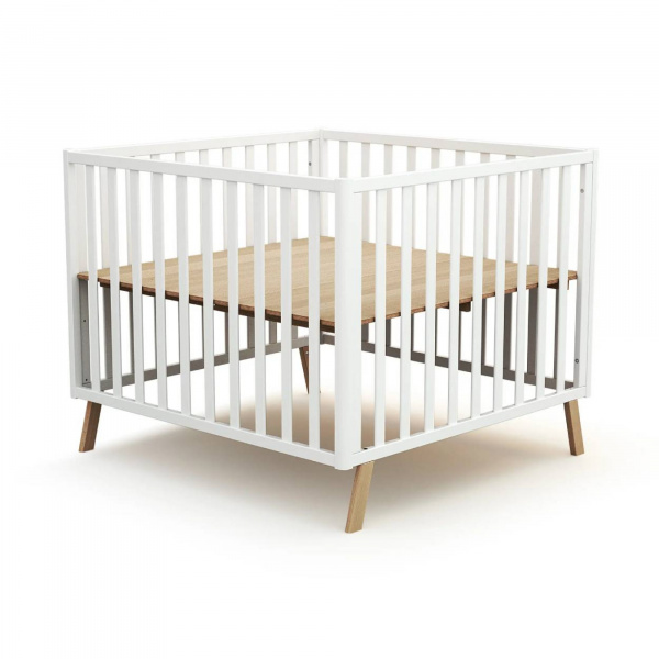 Parc évolutif confort blanc et hêtre 100 x 100 cm At4