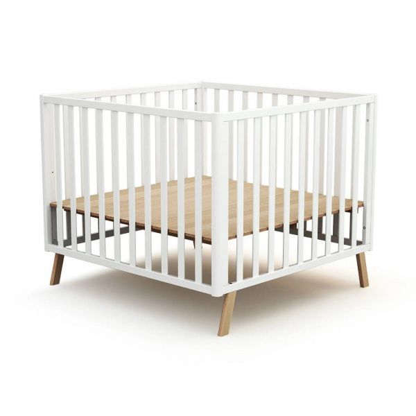 Parc évolutif confort blanc et hêtre 100 x 100 cm At4