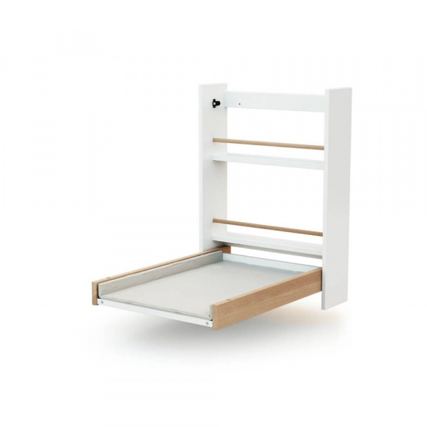 Table à langer murale essentiel blanc et hêtre verni avec matelas a langer At4