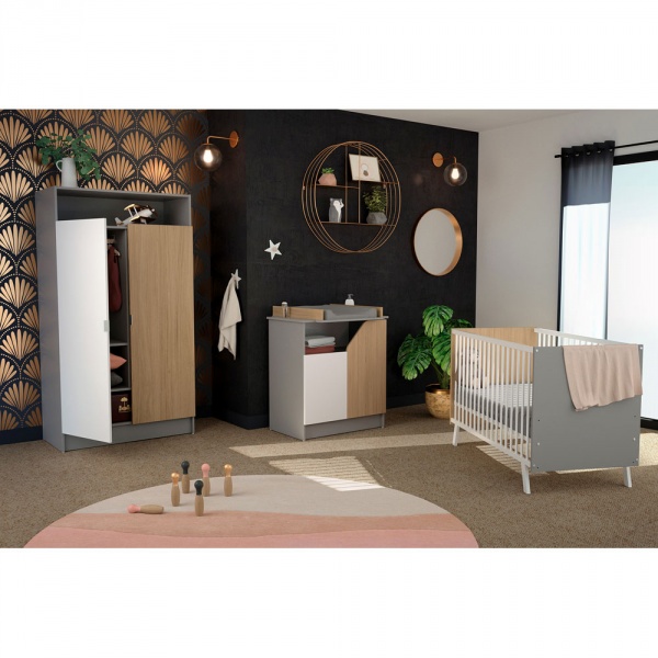 Meuble à langer carnaval blanc, gris et chêne At4