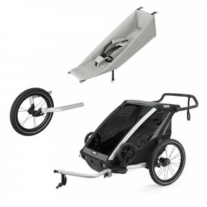 Pack remorque vélo chariot lite 2 agave + assise pour nouveau-né infant sling + kit jogging Thule