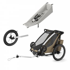 Pack remorque vélo chariot cross 1 faded khaki + assise pour nouveau-né infant sling + kit jogging Thule