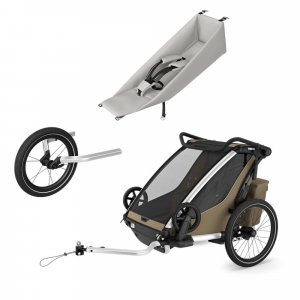 Pack remorque vélo chariot cross 2 faded khaki + assise pour nouveau-né infant sling + kit jogging Thule