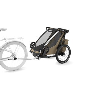 Pack remorque vélo chariot cross 1 place faded khaki + kit jogging Thule