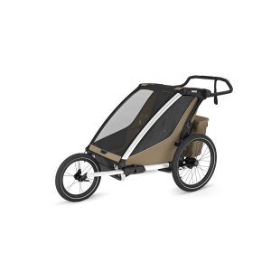 Pack remorque vélo chariot cross 2 places faded khaki + kit jogging Thule