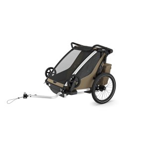 Pack remorque vélo chariot cross 2 places faded khaki + kit jogging Thule