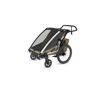 Pack remorque vélo chariot cross 2 places faded khaki + kit jogging Thule