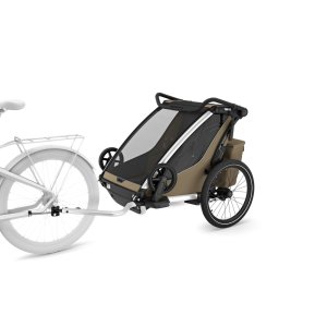 Pack remorque vélo chariot cross 2 places faded khaki + kit jogging Thule