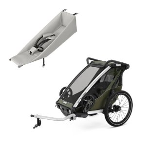 Pack remorque vélo chariot lite 1 place vintage green + assise pour nouveau-né infant sling Thule