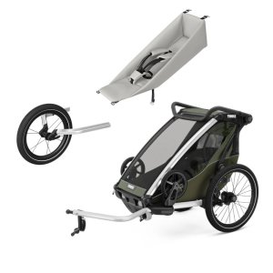 Pack remorque vélo chariot lite 1 place vintage green + assise pour nouveau-né infant sling + kit jogging Thule