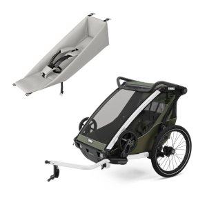 Pack remorque vélo chariot lite 2 places vintage green + assise pour nouveau-né infant sling Thule
