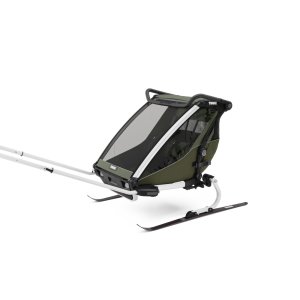 Pack remorque vélo chariot lite 2 places vintage green + assise pour nouveau-né infant sling Thule