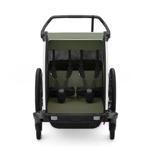 Pack remorque vélo chariot lite 2 places vintage green + assise pour nouveau-né infant sling + kit jogging Thule