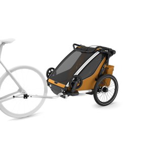 Pack remorque vélo chariot sport 2 places natural gold + kit jogging Thule