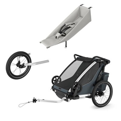 Pack remorque vélo chariot cross 2 dark slate + assise pour nouveau-né infant sling + kit jogging