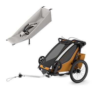 Pack remorque vélo chariot sport 1 natural gold + assise pour nouveau-né infant sling